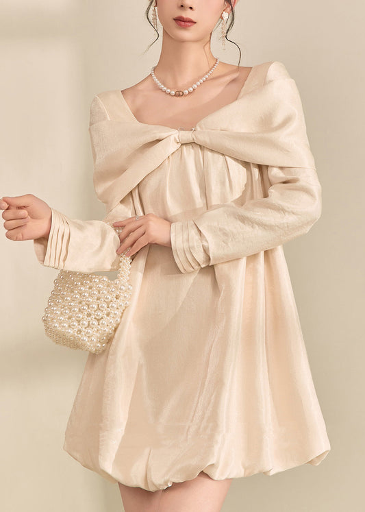 New Apricot Bow Mid Dress Fall