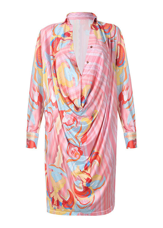 Peter Pan Collar Asymmetrical Design Leopard Print Chiffon Mid Dress Long Sleeve