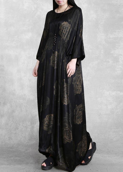 O Neck Cinched Spring Dresses Lnspiration Black Print Traveling Dress