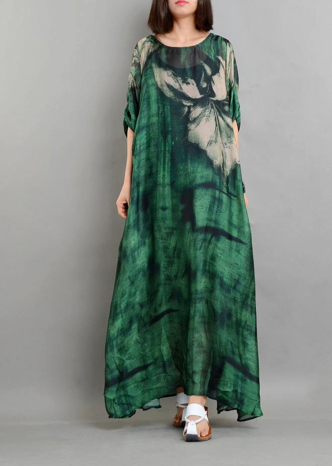 Green Print Chiffon Dress Summer Two Pieces Set