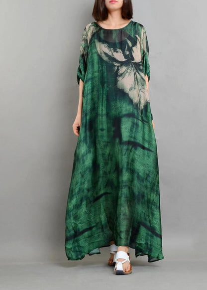 Green Print Chiffon Dress Summer Two Pieces Set