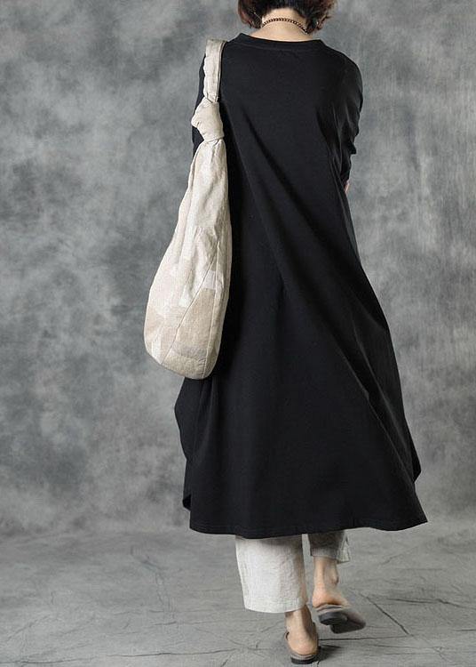 Black O-neck Asymmetrical Design Fall Top Long Sleeve