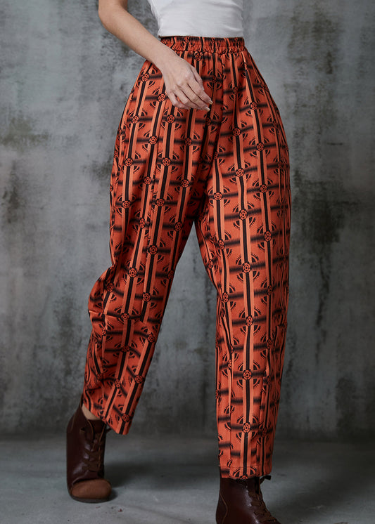 Orange Oversized Print Cotton Pants Summer
