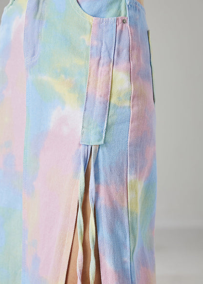 Style Rainbow Tie Dye Side Open Cotton Skirts Fall