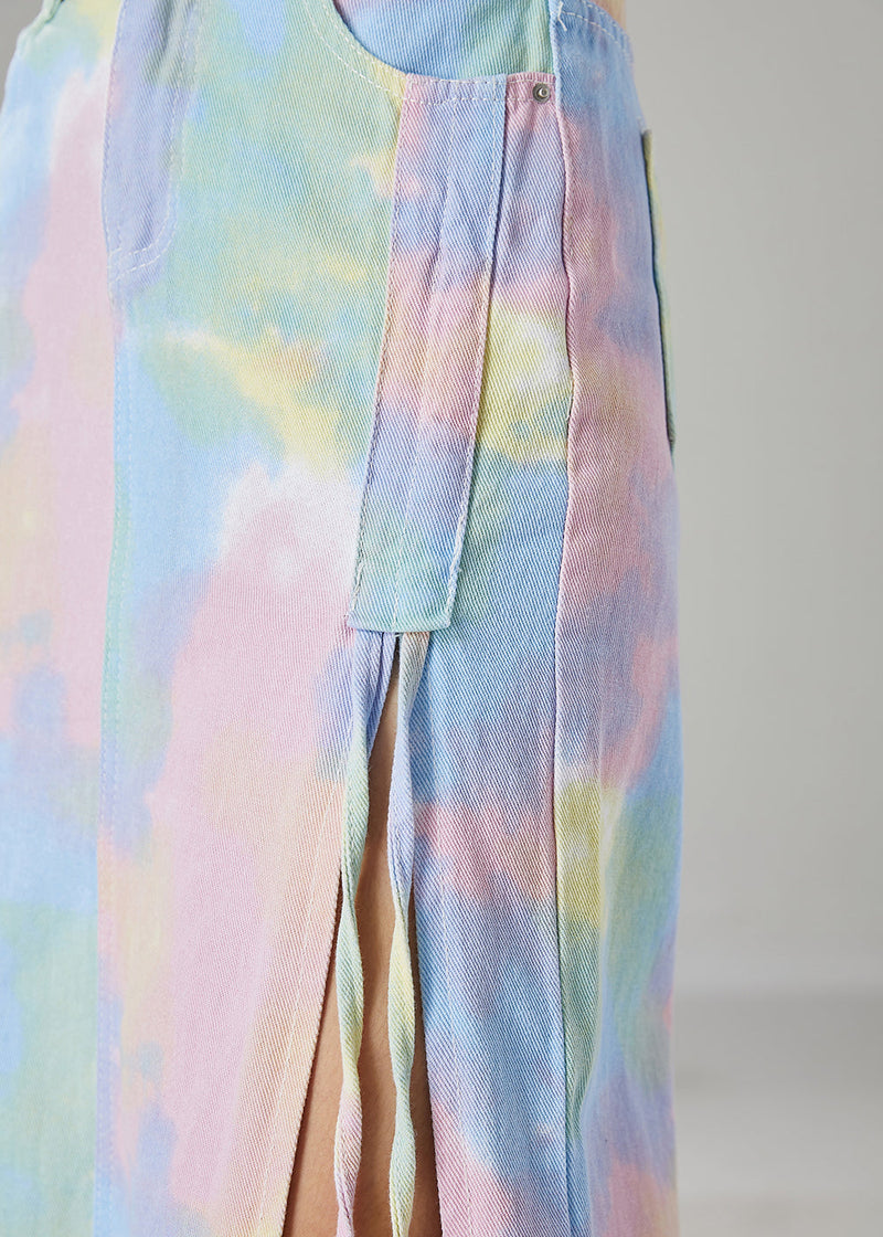 Style Rainbow Tie Dye Side Open Cotton Skirts Fall