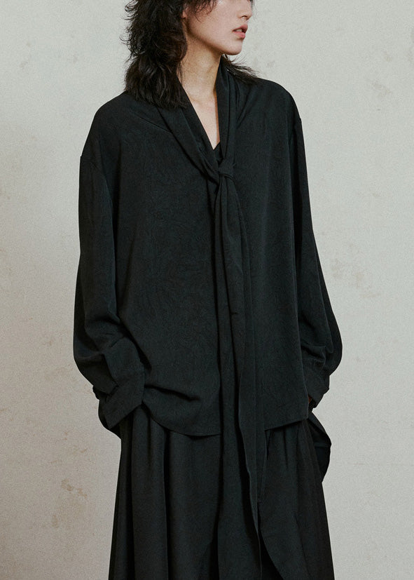 Black Asymmetrical Patchwork Draping Shirt Fall
