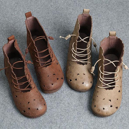 Diy Grey Embossed Hollow Out Boots Lace Up Boots