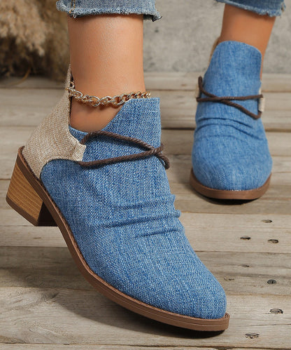 European and American Style Blue Pointed Toe Short Boots