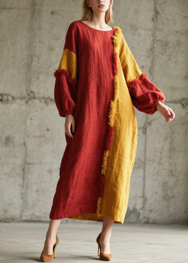 Mixed Color Asymmetrical Patchwork Faux Fur Long Dress Fall