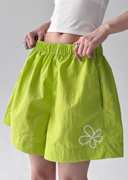 Fluorescent Green Print Sports Shorts Summer