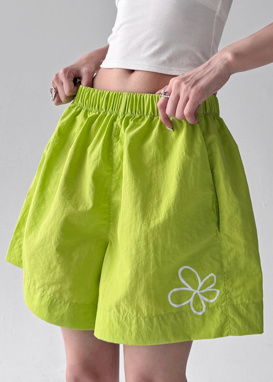 Fluorescent Green Print Sports Shorts Summer