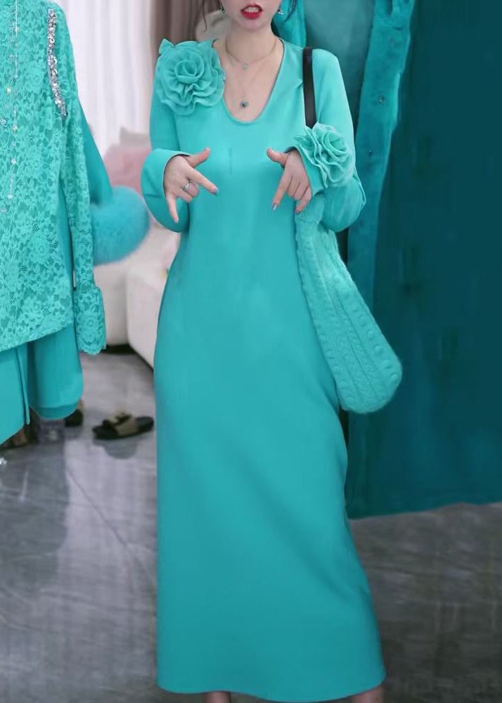 Blue Original Design Knit Long Dress Winter