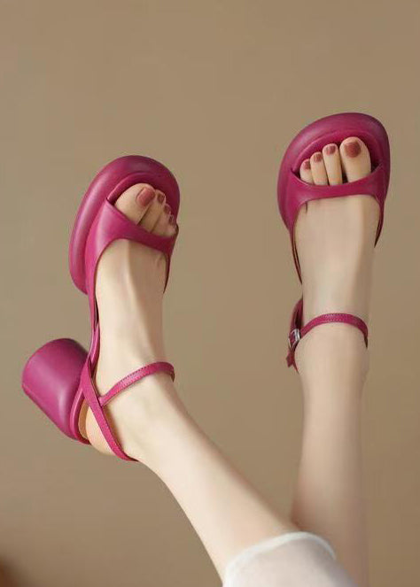 Rose Peep Toe Splicing Chunky Slide Sandals