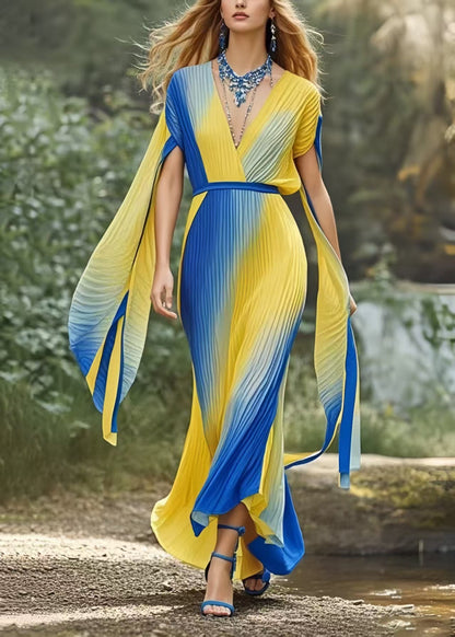 Gradient Color Cinched Chiffon Vestidos Dress Butterfly Sleeve