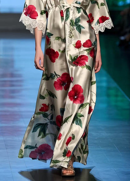 Style V Neck Print Silk Holiday Dresses Summer