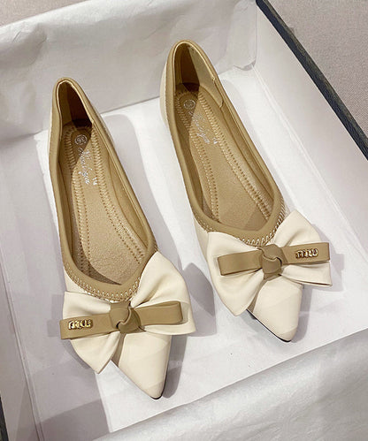 Black Flats Pointed Toe Faux Leather Diy Bow Splicing