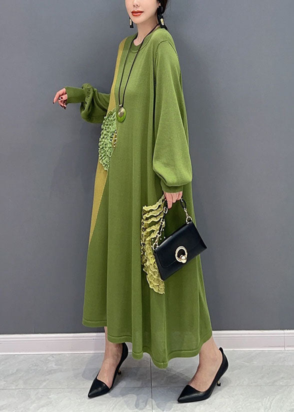 Green Oversized Patchwork Knit Party Dress Summer