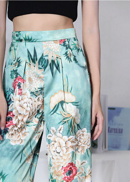 Loose Blue Print Summer Pants