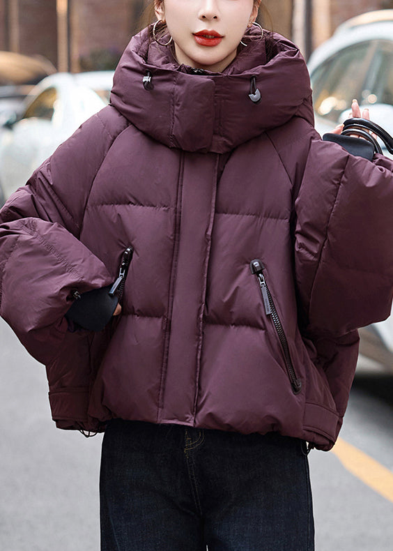 Dull Purple Hooded Oversized Down Coat Winter