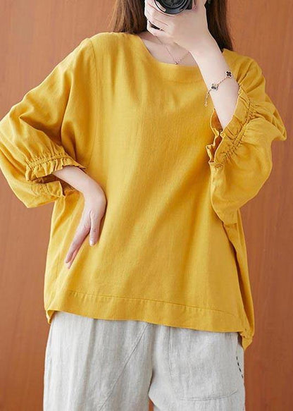 Yellow Ruffled Cotton Summer Shirt Top