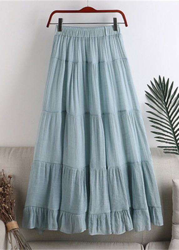 Loose Blue Elastic Waist Patchwork Wrinkled Chiffon a Line Skirt Summer