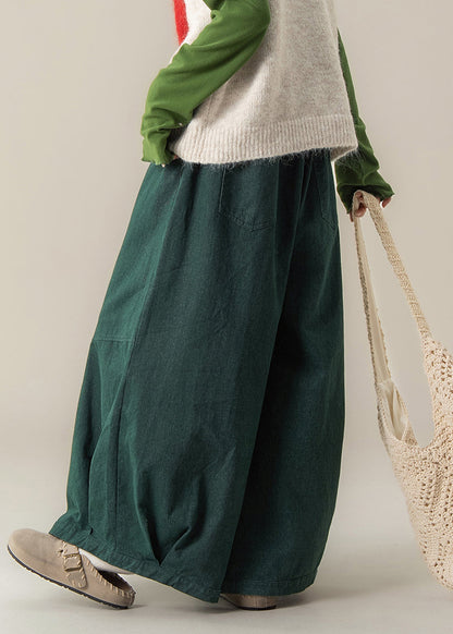 Peacock Green Oversized Denim Wide Leg Pants Spring