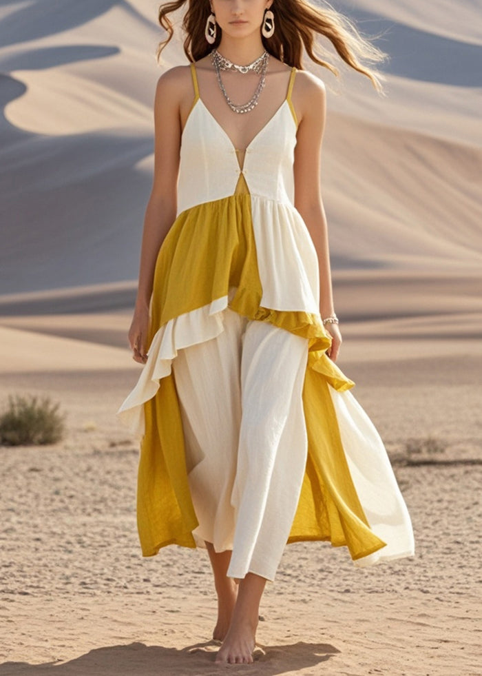 White Asymmetrical Patchwork Cotton Cami Dress Summer