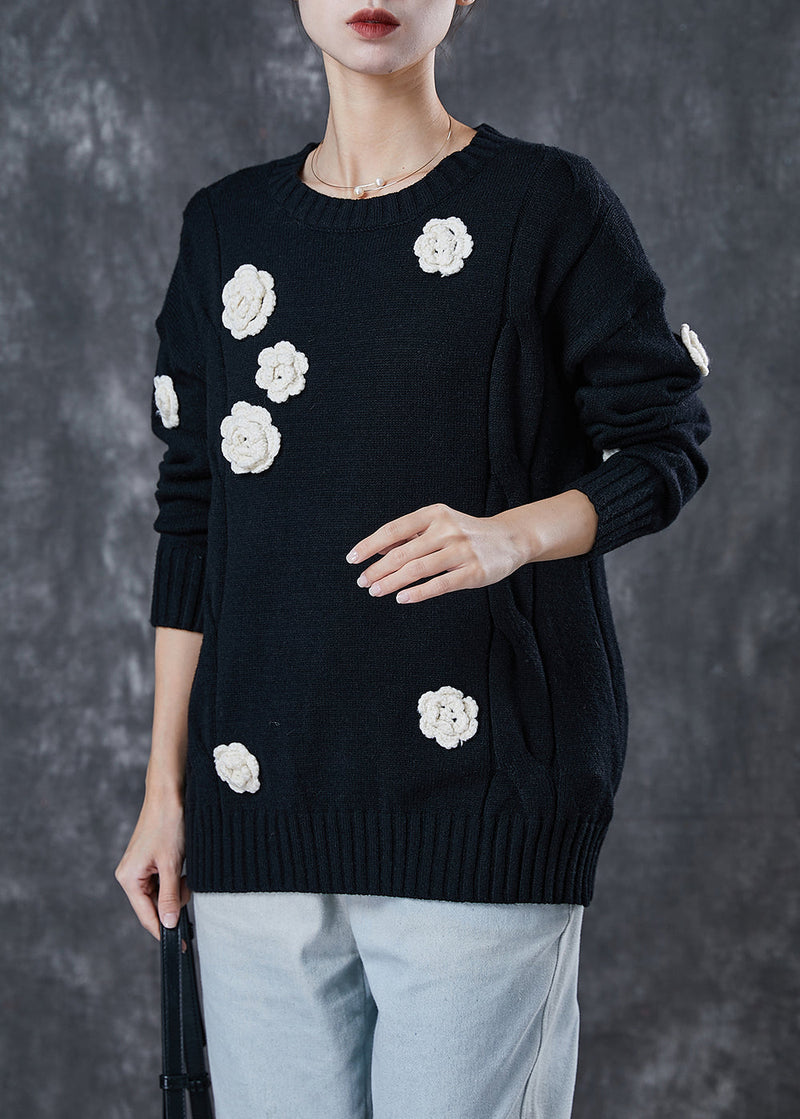 Classy Black Thick Stereoscopic Knit Sweaters Spring