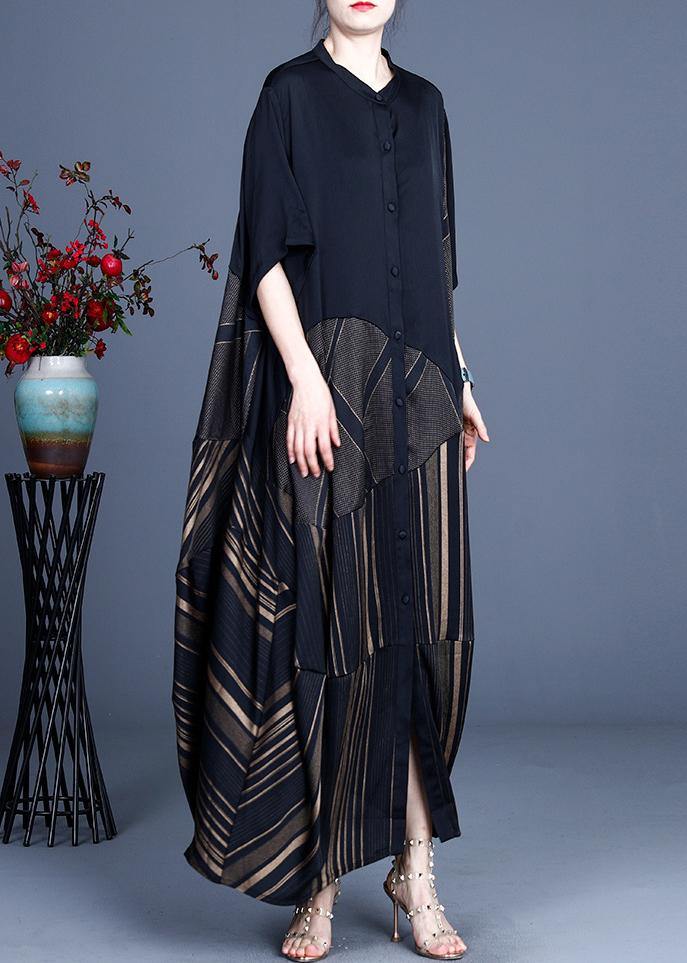 Black Striped Button Patchwork Coat Summer