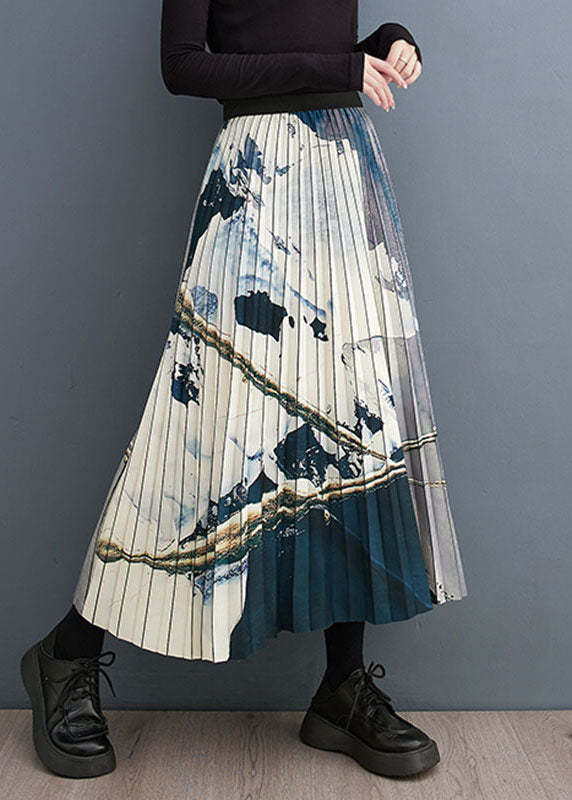 Print Patchwork Elastic Waist a Line Skirt Fall