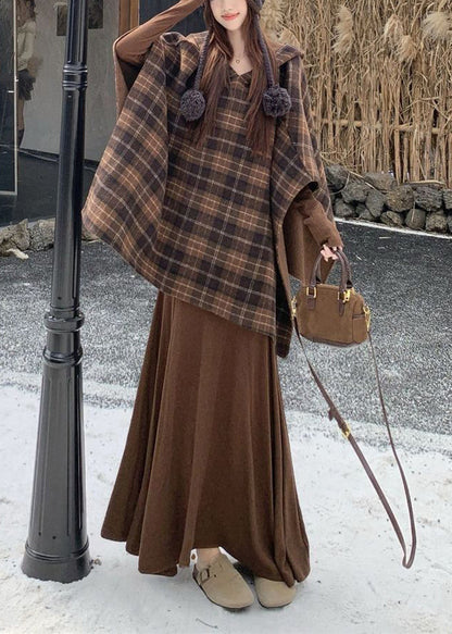 French Plaid Hooded Wear on Both Sides Cotton Two Pieces Set Fall