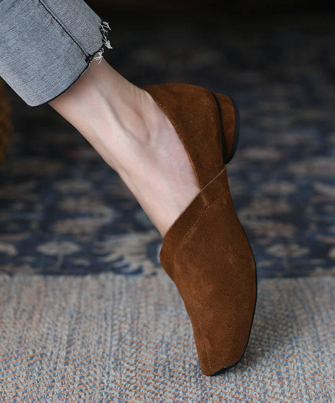 Handmade Comfortable Splicing Brown Suede Loafer Shoes