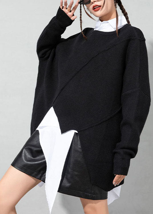 Simple Black Cozy Knit Sweater Spring