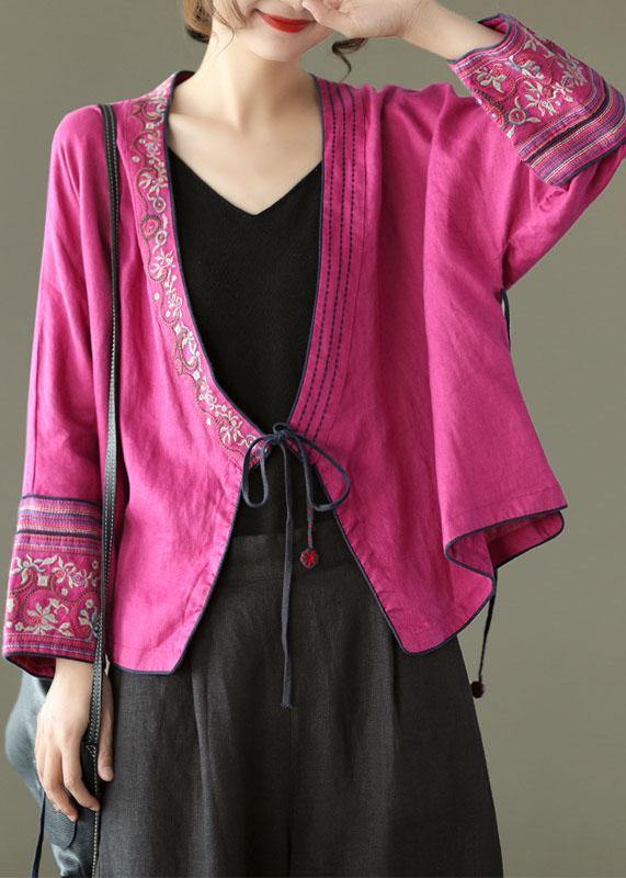 Rose Embroidered Long Sleeve Linen Shirt