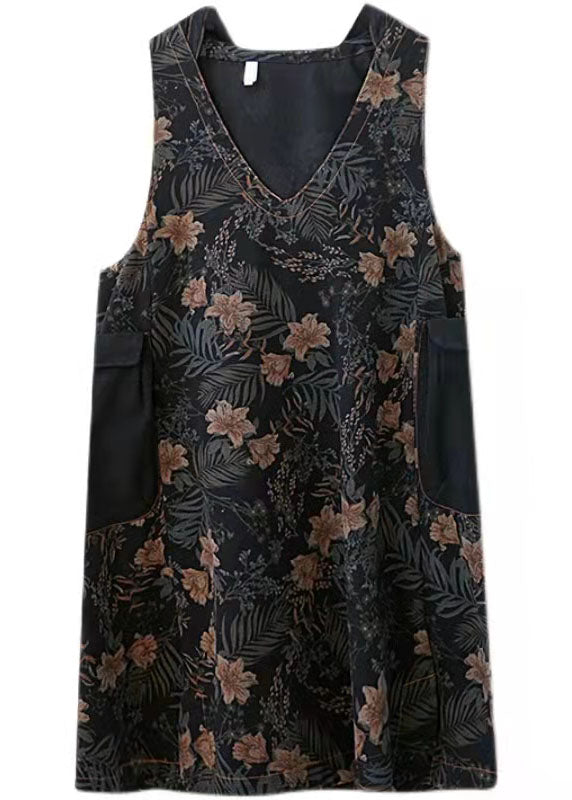 Denim Print Pockets Dress Summer Cotton Dress