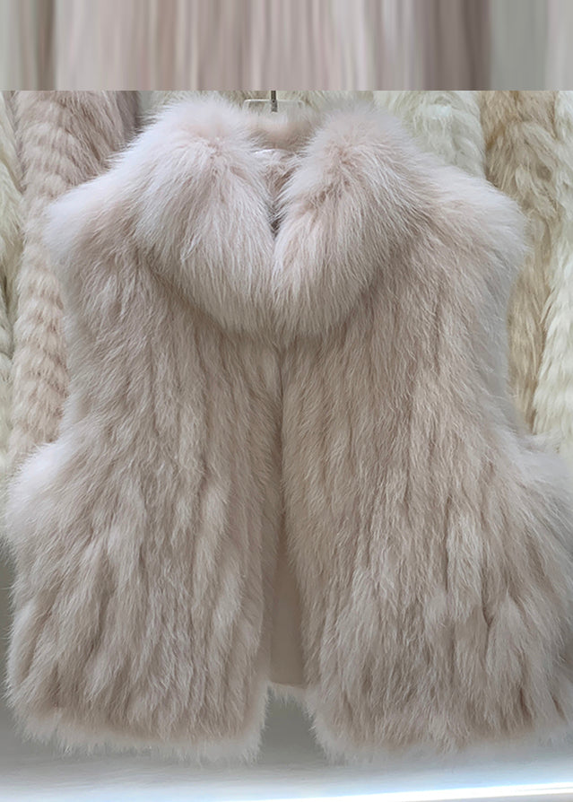 Grey Fox Collar Patchwork Leather and Fur Waistcoat Winter