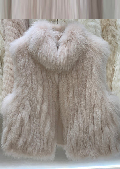 Grey Fox Collar Patchwork Leather and Fur Waistcoat Winter