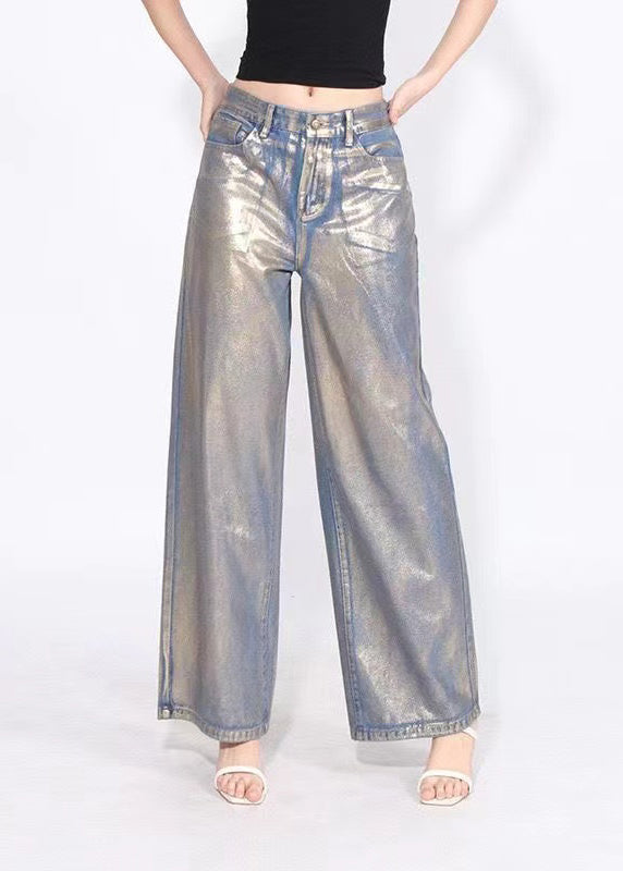 European and American Hot Stamping High Waisted Wide Leg Jeans Spring