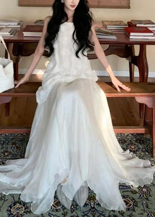 Original White Tops and Skirts Two Piece Set Sleeveless