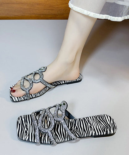Versatile Black Zircon Peep Toe Slide Sandals
