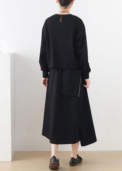 Modern Black Cinched Pockets Asymmetrical Design Skirt