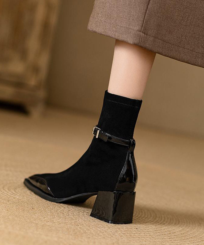 Brown Zippered Chunky Suede Splicing Boots