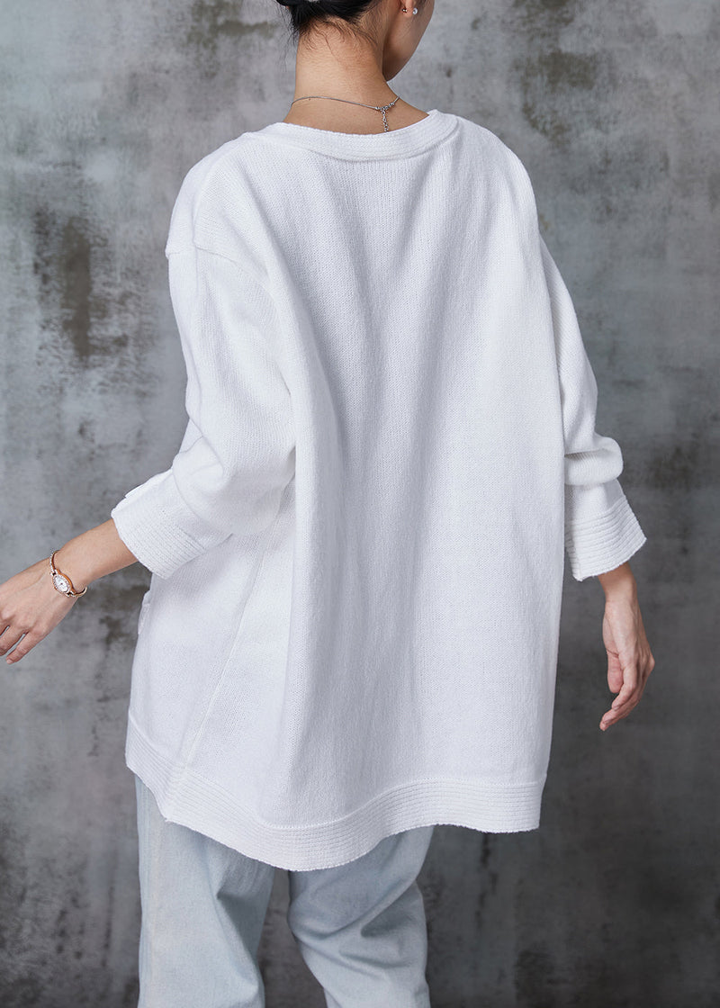 Organic White O-neck Button Down Knit Cardigan Spring