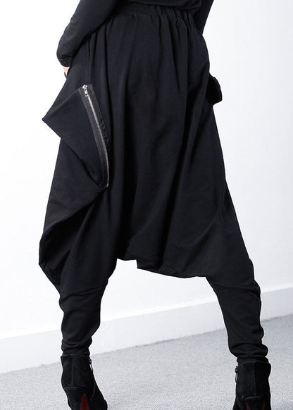 Black Zippered Asymmetrical Design Jogging Spring Pants