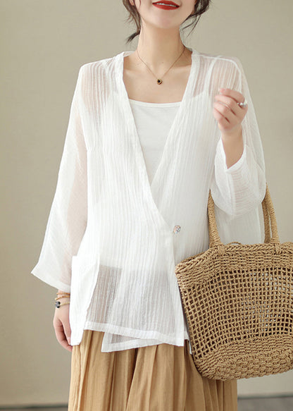 White V Neck Oversized Cotton Upf 50+ Cardigan Summer