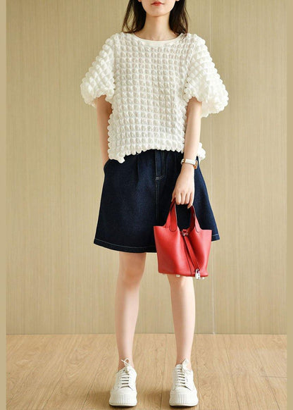 White O-neck Puff Sleeve Summer Cotton Tops