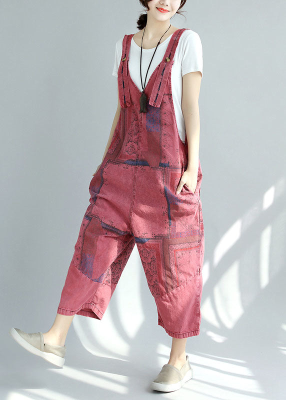 Loose Mulberry Pockets Print Jumpsuit Spring
