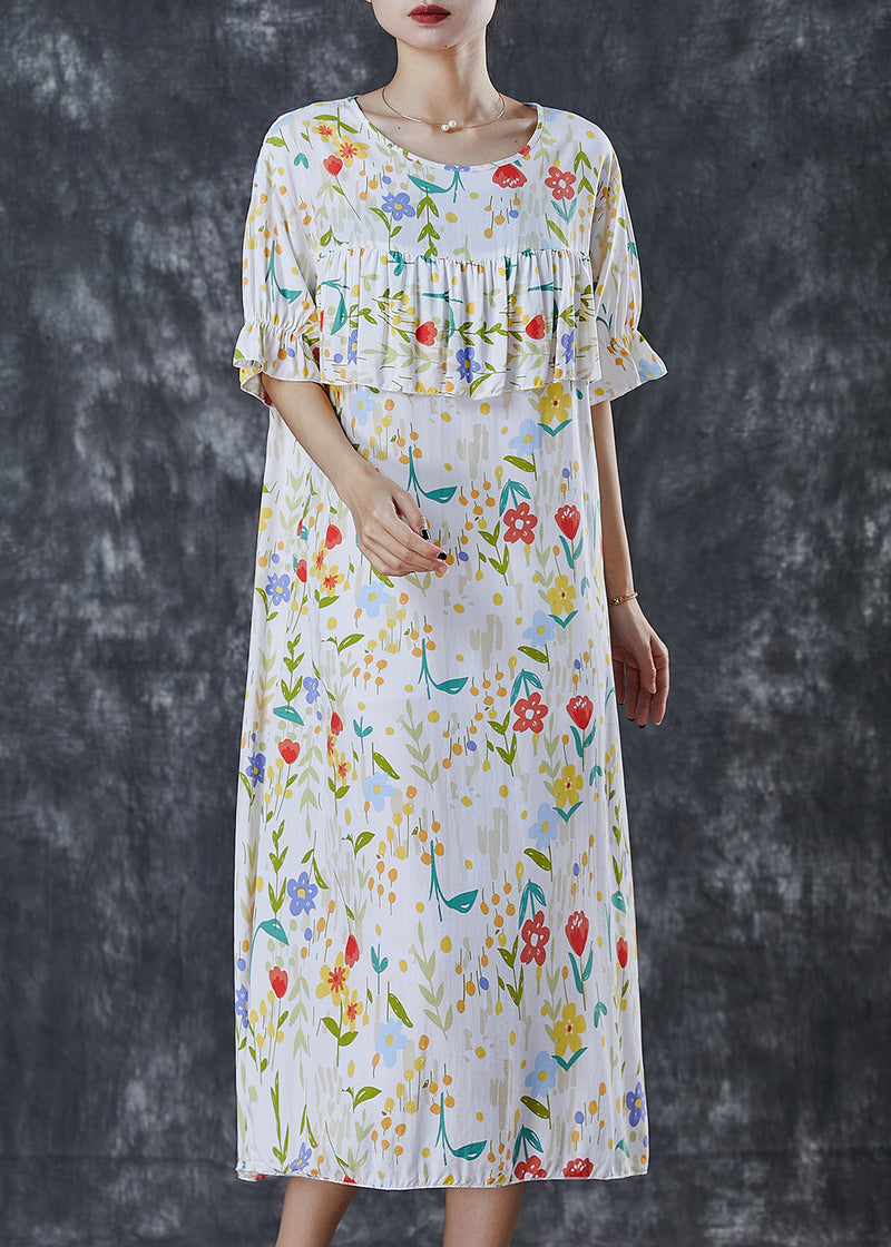 White Print Patchwork Cotton Dress Summer