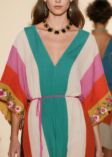 Art Colorblock Oversized Cotton Maxi Dresses Summer