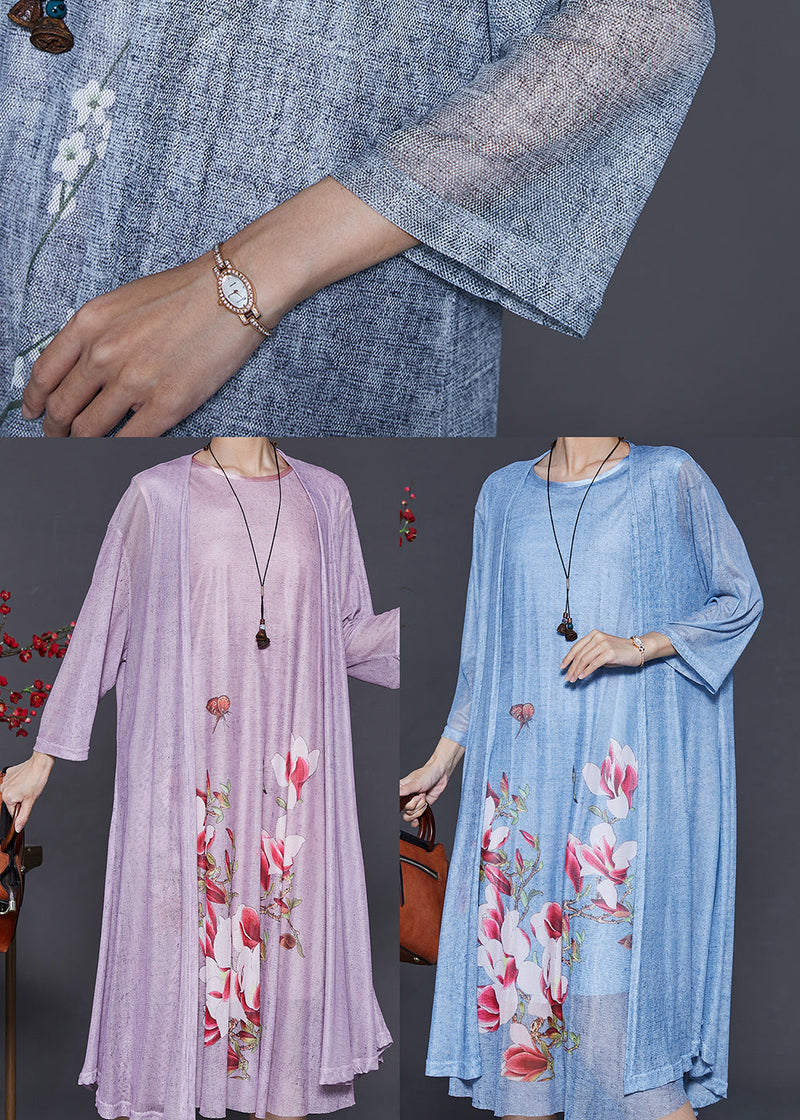 Grey Oversized Print Chiffon Two Pieces Set Summer